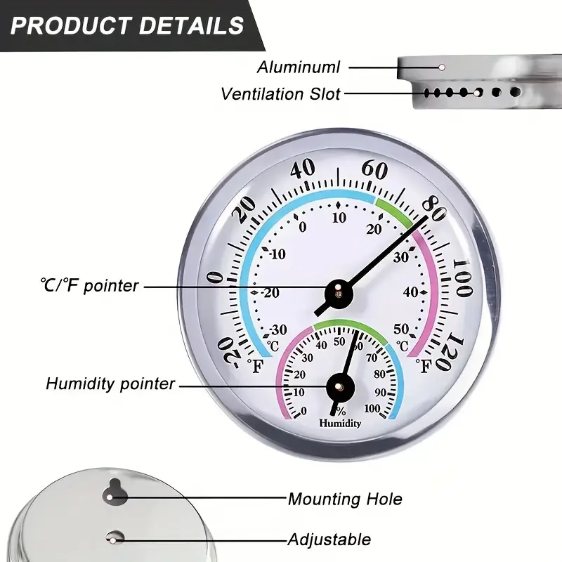 1 Mini Thermometer Hygrometer 30 50°c/+20~120°f Metal Shell - Temu