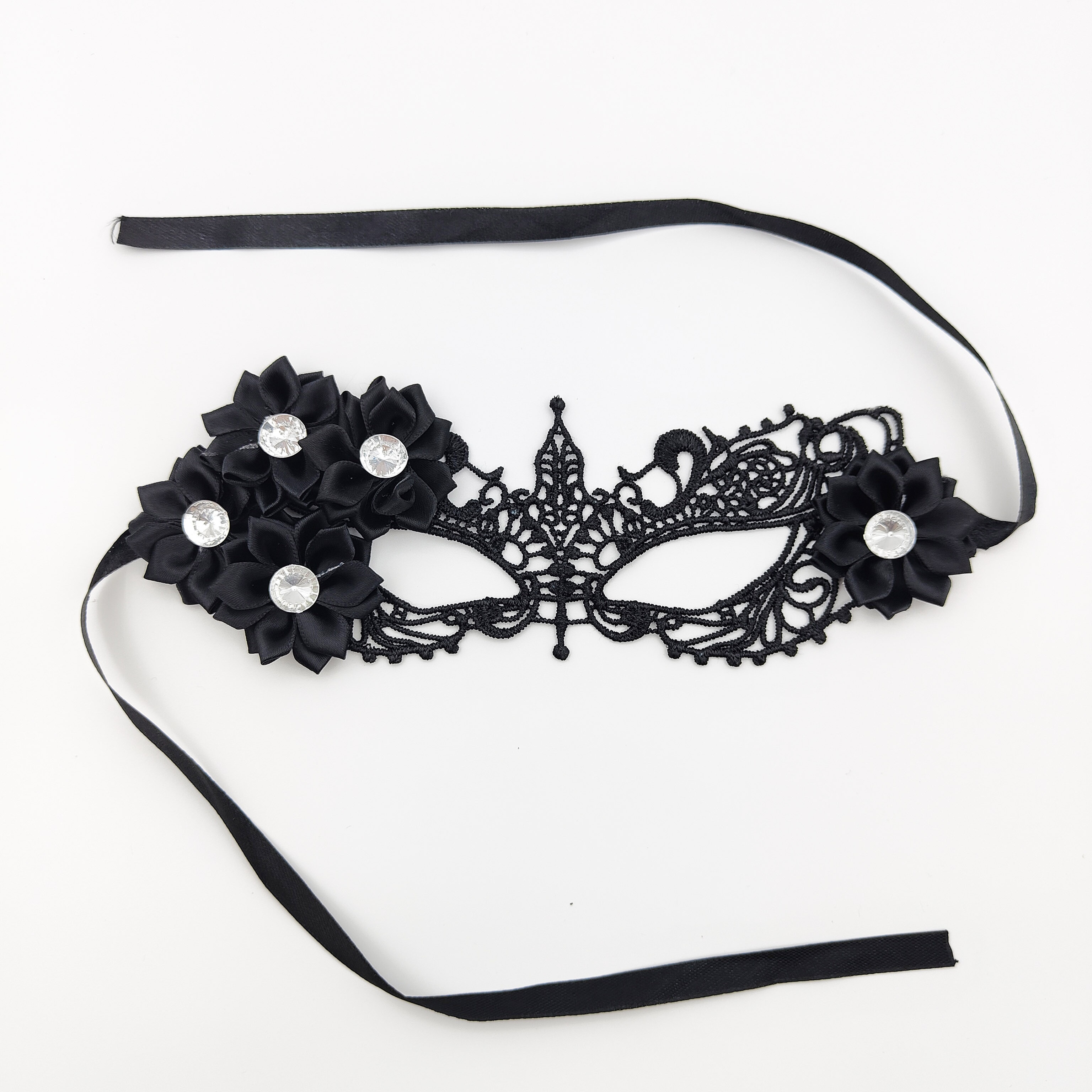 Black Mardi Gras Masquerade Ball Mask Flower Prom Wedding Halloween Cosplay Mask by