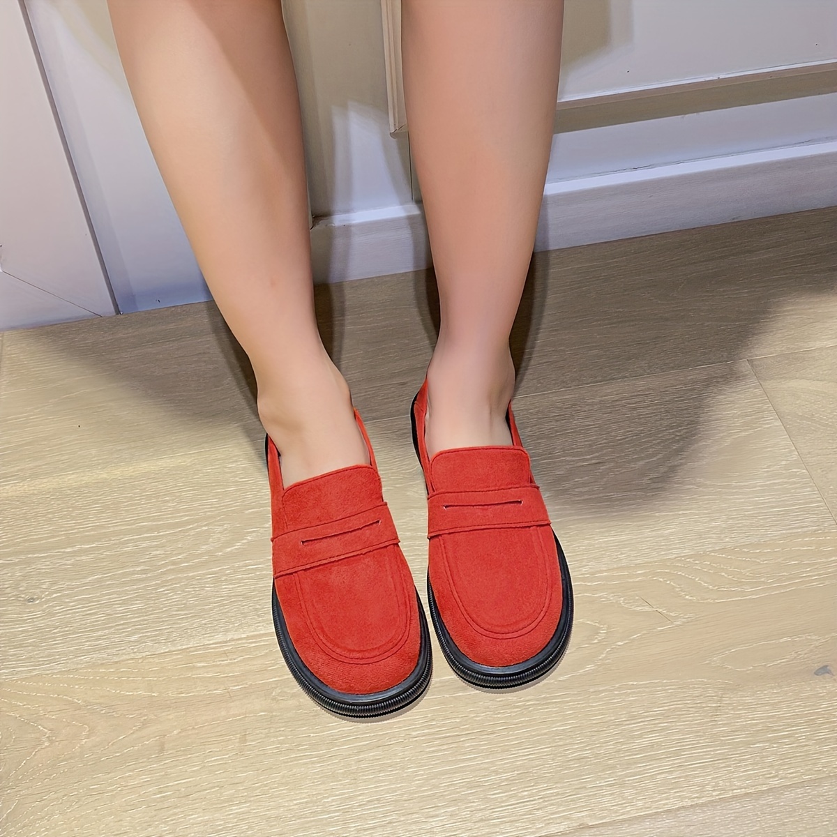 Women's Solid Color Platform Loafers, Lace Up Low-top Round Toe Block Heel  Non-slip Shoes, Versatile Comfy Shoes