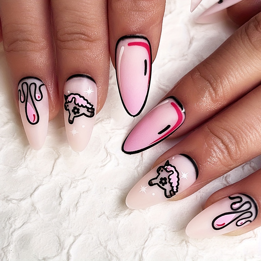 Cute Cartoon Fake Nails Press Nails 3d Kawaii Bear Rabbit - Temu