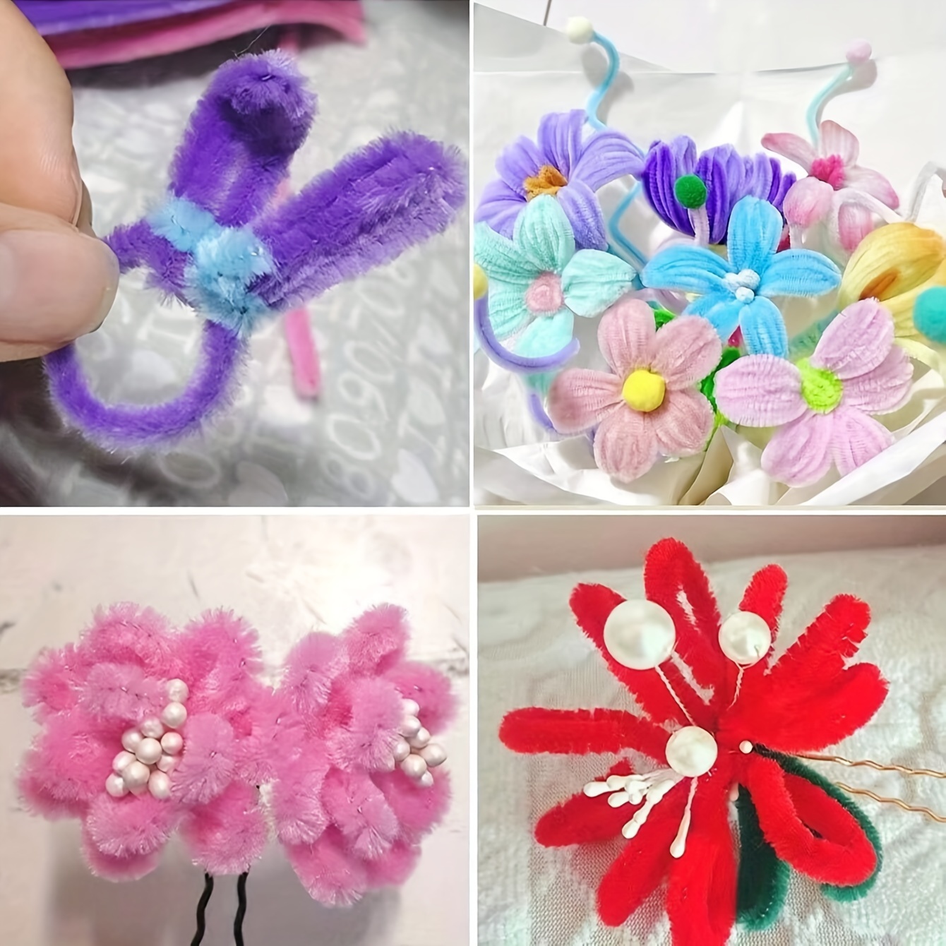 Colorful Fuzzy Sticks Diy Flower Material Plush Twist Stick - Temu