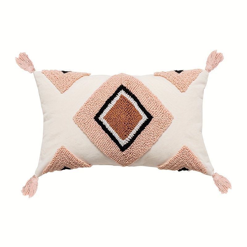 Housses de coussin décoratives capitonnées pour canapé-lit - Taies  d'oreiller de style marocain moderne avec glands, oreiller décoratif pour  chambre à coucher, salon, 18 x 18 pouces, rose 