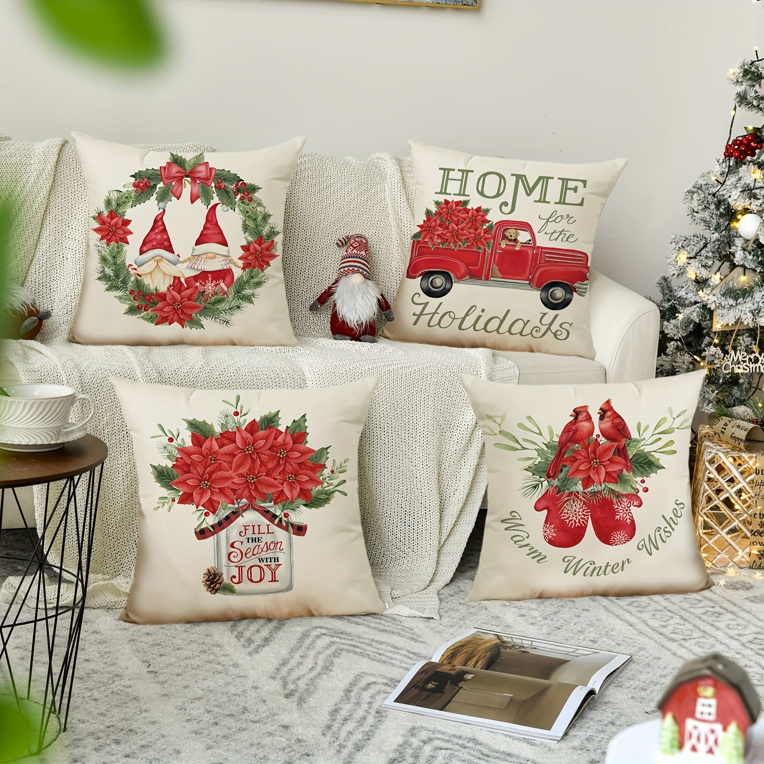 Square Christmas Pillow Cover Christmas Tree Cushion - Temu