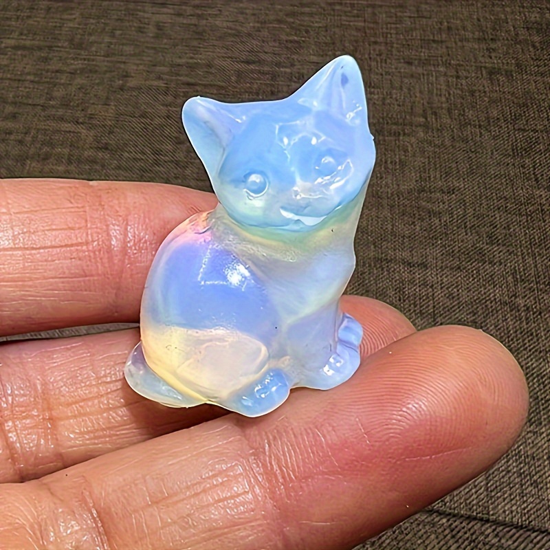 1pc Natural Obsidian & Dongling Carved Cat Figurine - Handcrafted Mini Tabletop Decor With Intricate Detailing, Unique Crystal Gift For Family, Home Or Office