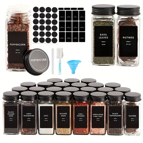 Glass Spice Jars With Labels Empty Square Spice Bottles - Temu