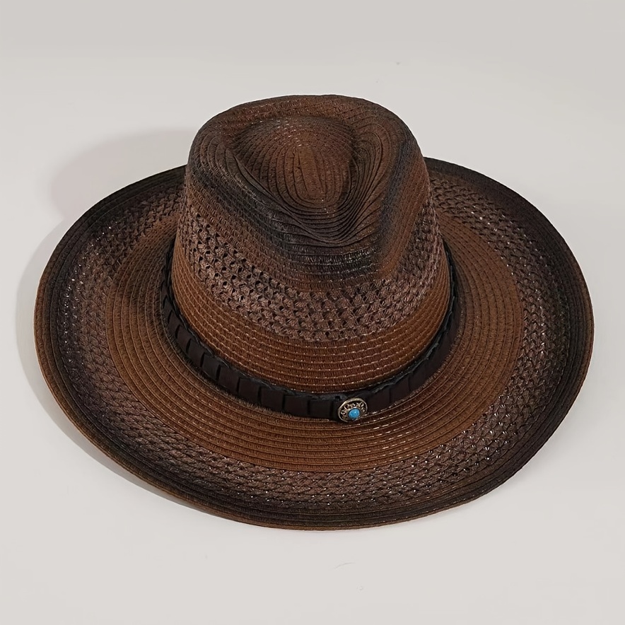 1pc Summer Breathable Sunshade Cowboy Hat Wit H Leather Belt For