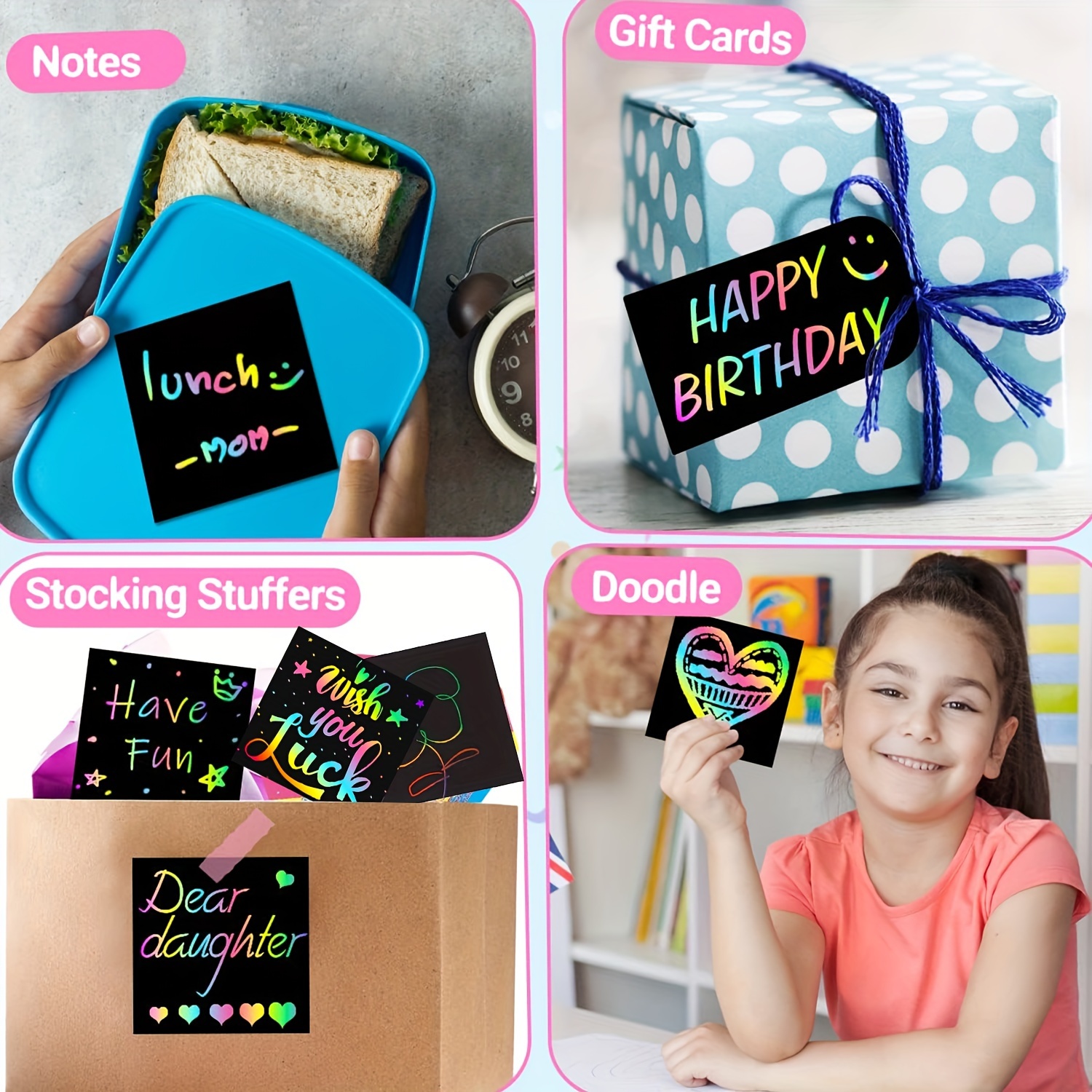 100pcs/Box Rainbow Scratch Mini Notes Paper Pad Cards with