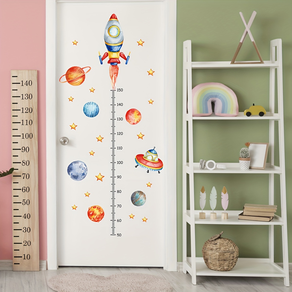 

1pc Self-adhesive Height Chart Wall Sticker, Cartoon Planet Star Rocket Pattern Growth Chart Sticker, Growth Measuring Ruler, Bedroom Home Wall Decoration