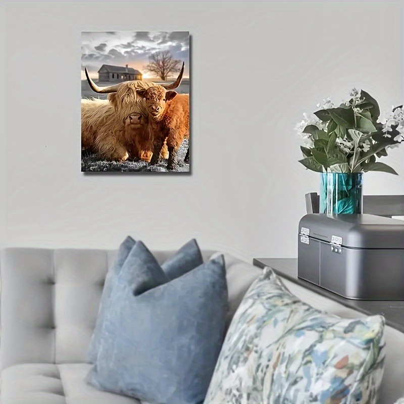 1pc Canvas Painting Highland Cow Canvas Wall Art Animal Print Picture ...