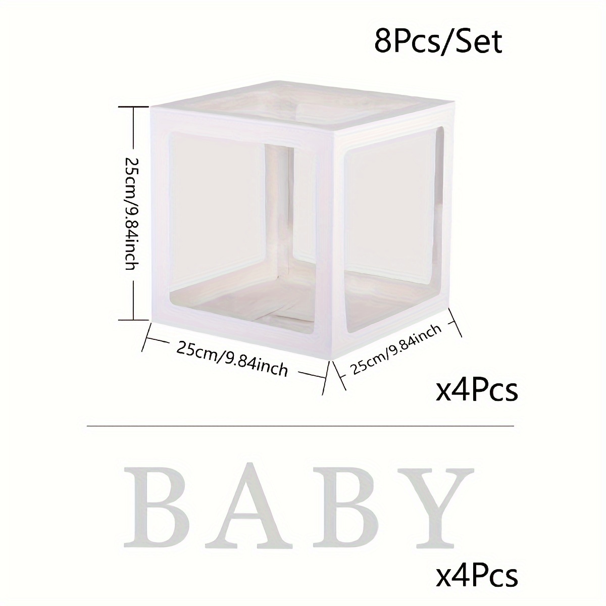 Cajas Bebés Letras Baby Shower, Bloques Cajas Globos Transparentes