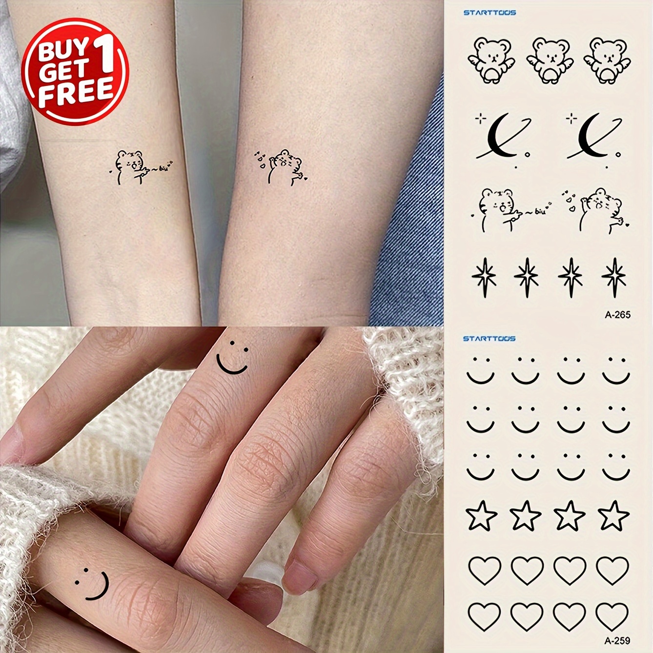 [Buy 1 Get 1 Free]2PCS Black Star Love Small Animal Pattern Finger Wrist  Body Small Parts Temporary Tattoo Sticker
