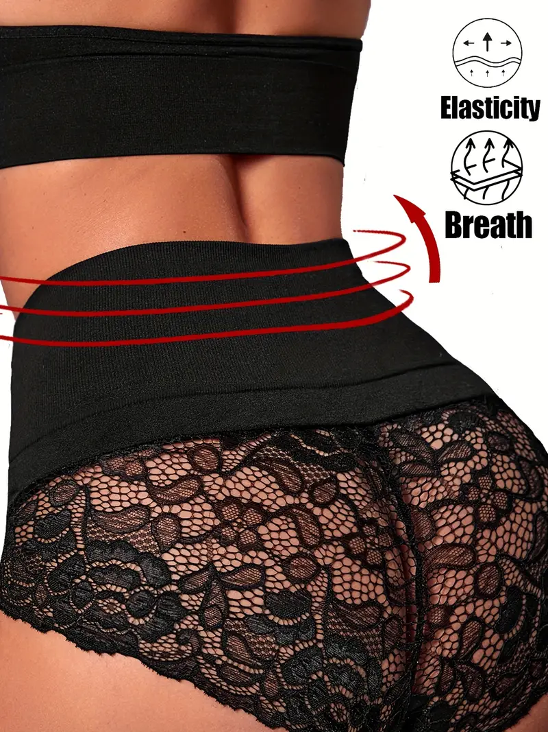 Lace Stitching Shaping Panties High Waist Tummy Control - Temu