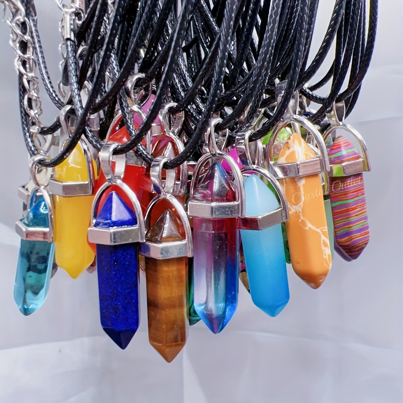 1pc/10pcs Natural Crystal Tumble Pendant Black Leather Cord Chain Necklace  Chakra Healing Stone Polished Tumbles Cubes Ropes Bulk Necklaces Gemstone  Charm Necklaces For Mother's/Father's Day Family Gifts Chakra Jewelry  Making