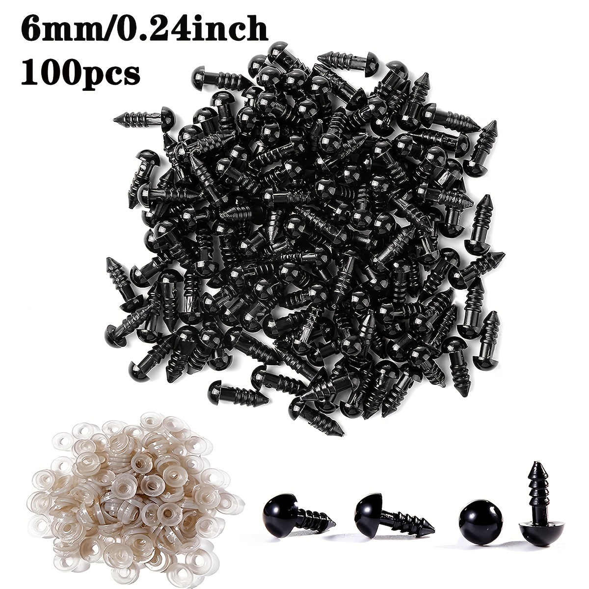 100PCS 6mm-12mm Black Plastic Safety Eyes For Toys Diy Kit