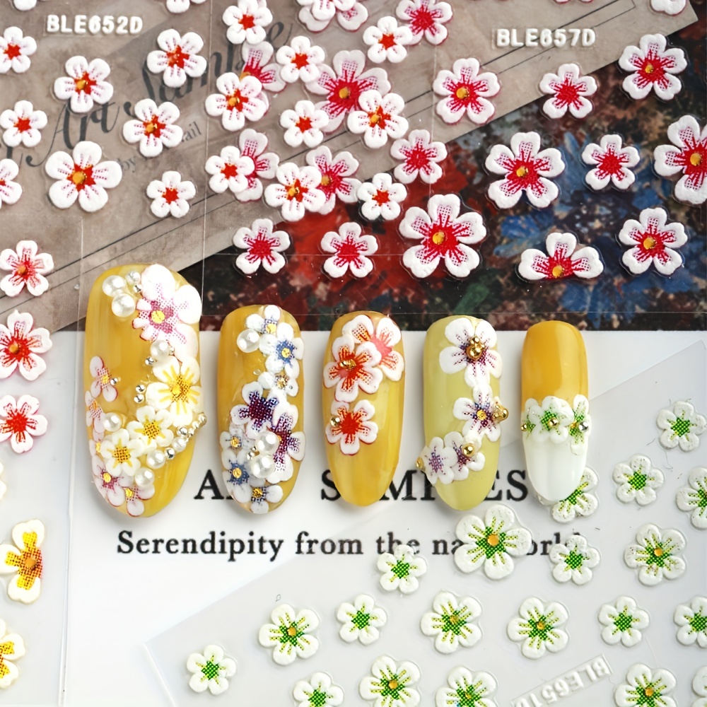  Flowers Nail Stickers, Spring Nail Decals 3D Self