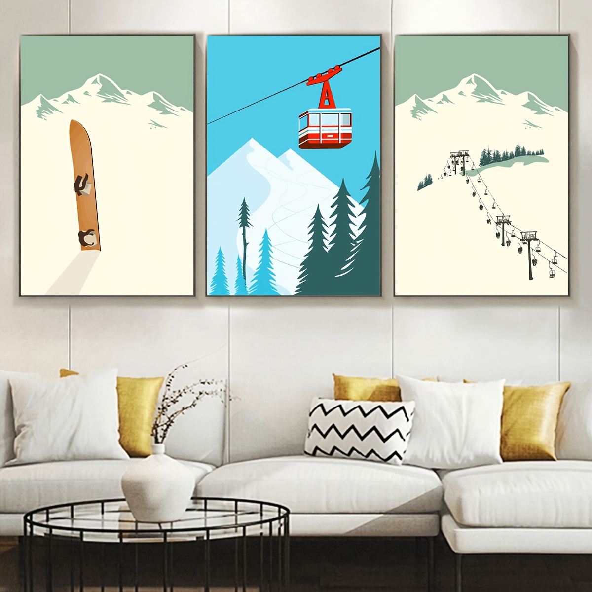 3pcs / Set Poster in tela, sci astratto sulla montagna, arte, design  semplice, decorazione per la casa, regalo per gli amici, per il soggiorno,  decora