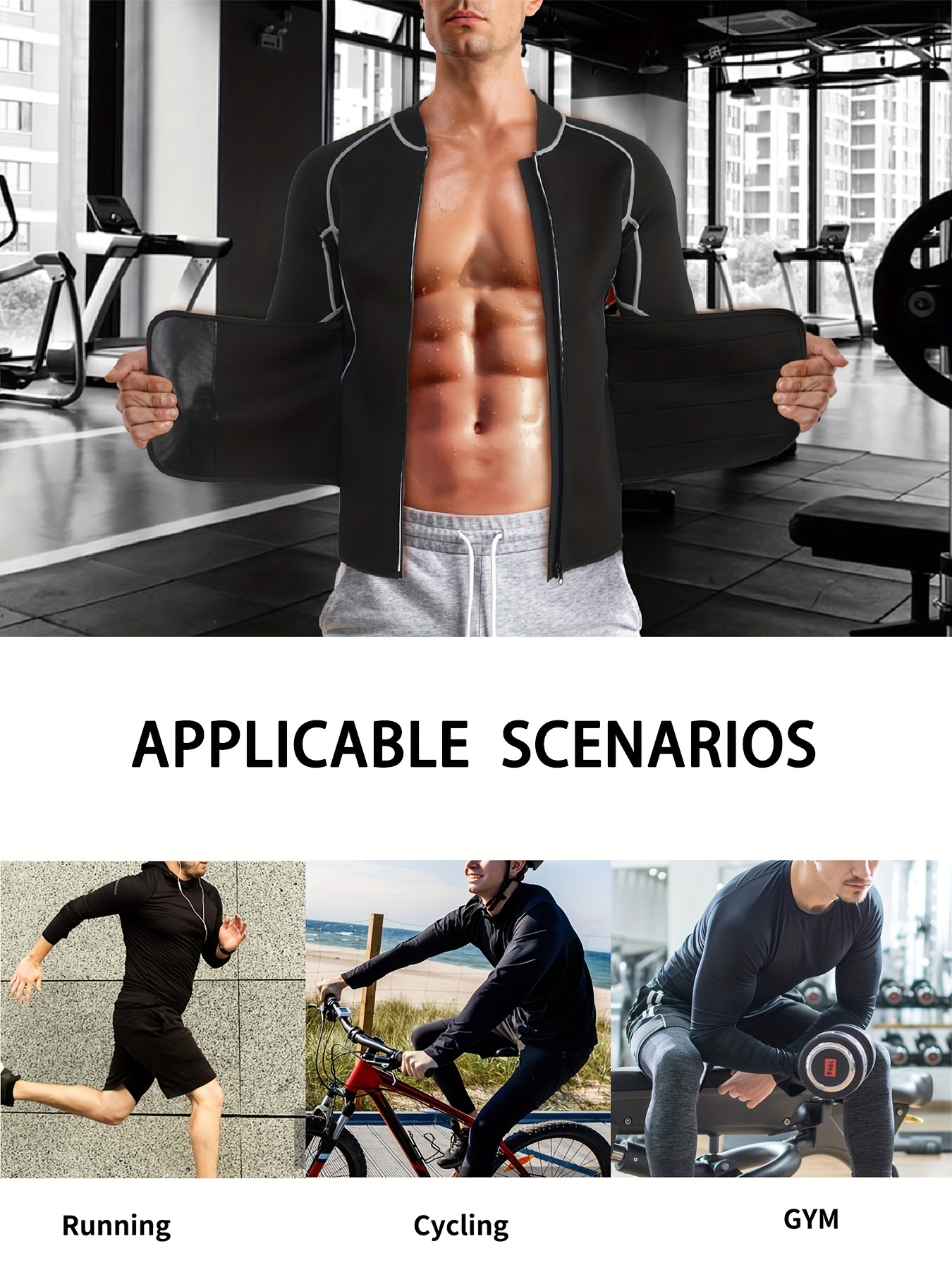 Men Sweat Sauna Vest Waist Trainer Suit Hot Polymer Shirt Workout Body  Shaper Clothes Fitness Short Sleeve Shapewear Zipper Tank Top : 