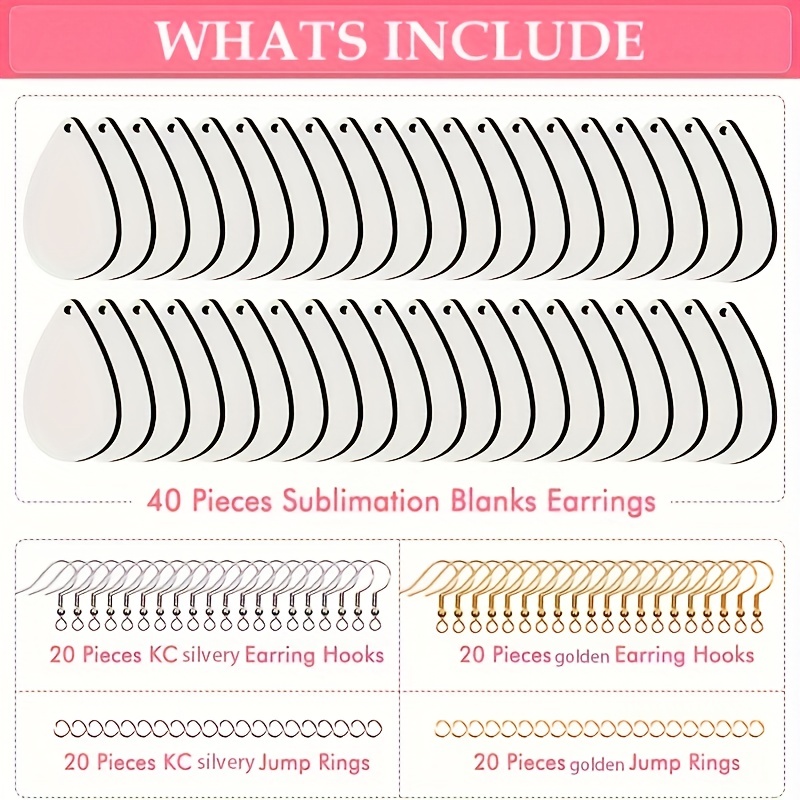 40pcs Blank Earrings Pendant Set, Sublimation Blanks Earrings KC Silvery  Golden Earring Hooks And Jump Rings Unfinished Teardrop Heat Transfer  Earring