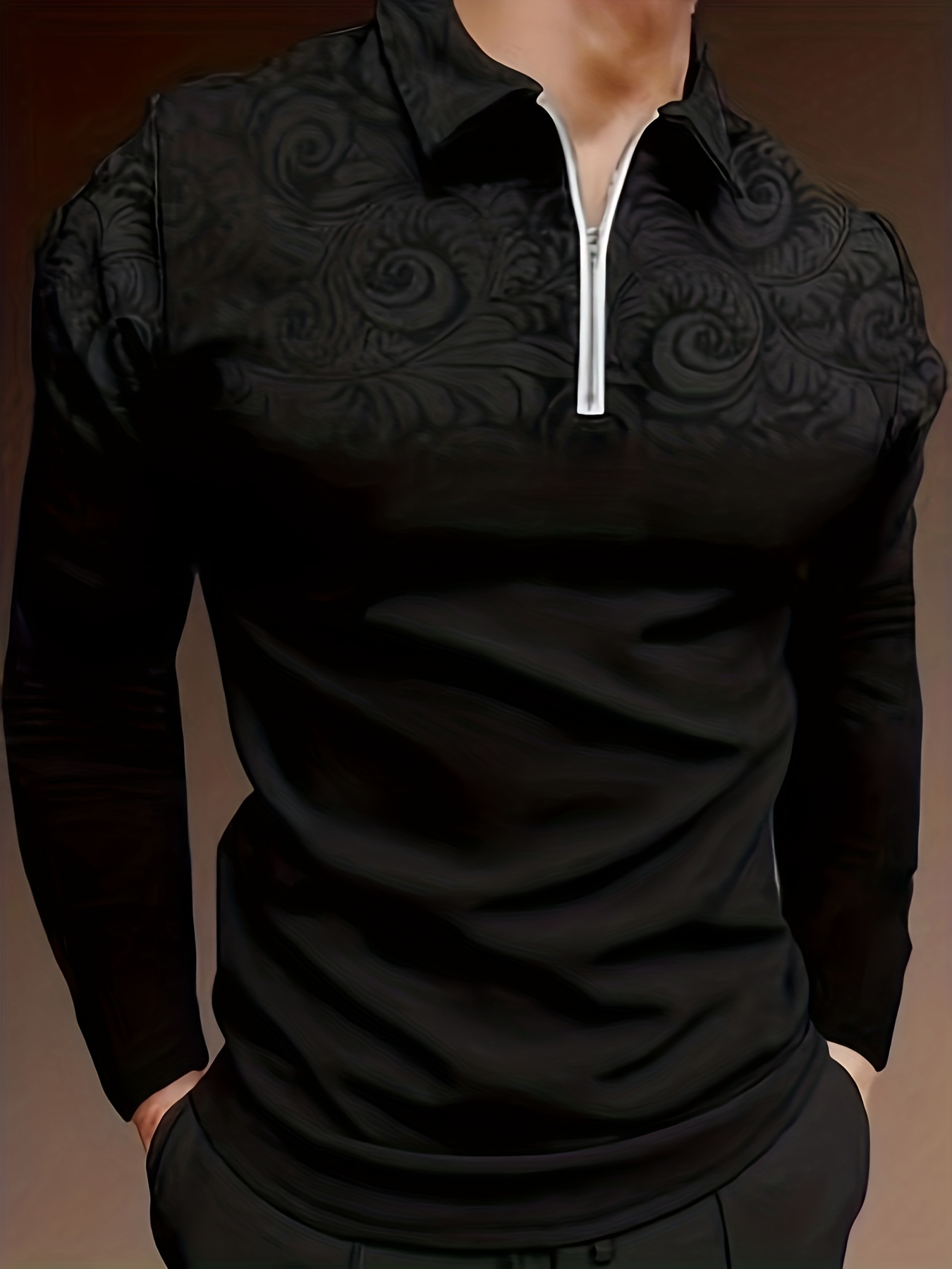 Stylish Pattern Men's Long Sleeves Zipper Lapel Shirt Men's - Temu