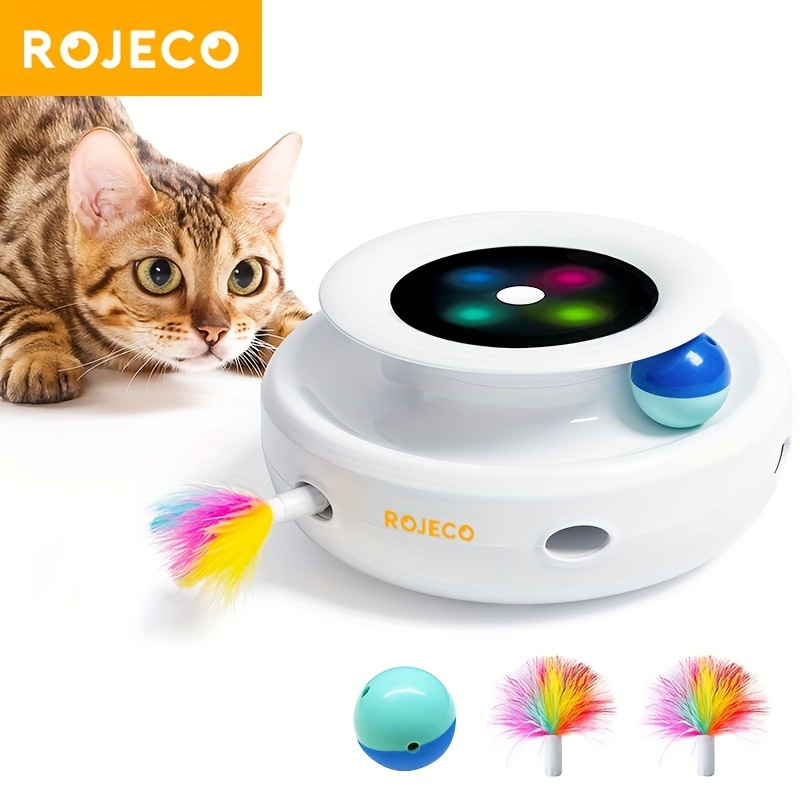 ROJECO Cat Toys 2 in 1 Interactive Cat Toys for Indoor Cats, Cat Toy Balls  & Ambush Feather Electronic Automatic Cat Toy, Cat Entertainment with 3pcs