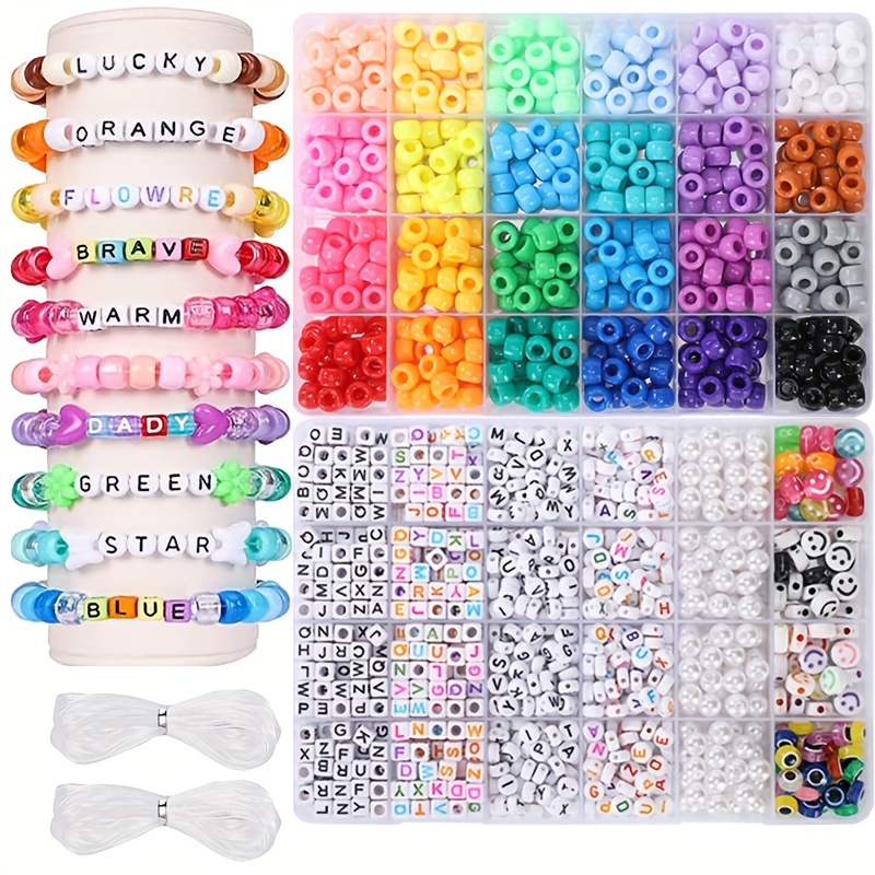 24 Grid Acrylic Beads for Bracelets Jewelry Making Aesthetic for Girls  Charm Bracelet Making Kit Beads Assortments Pink Set Gift for Teen Girls