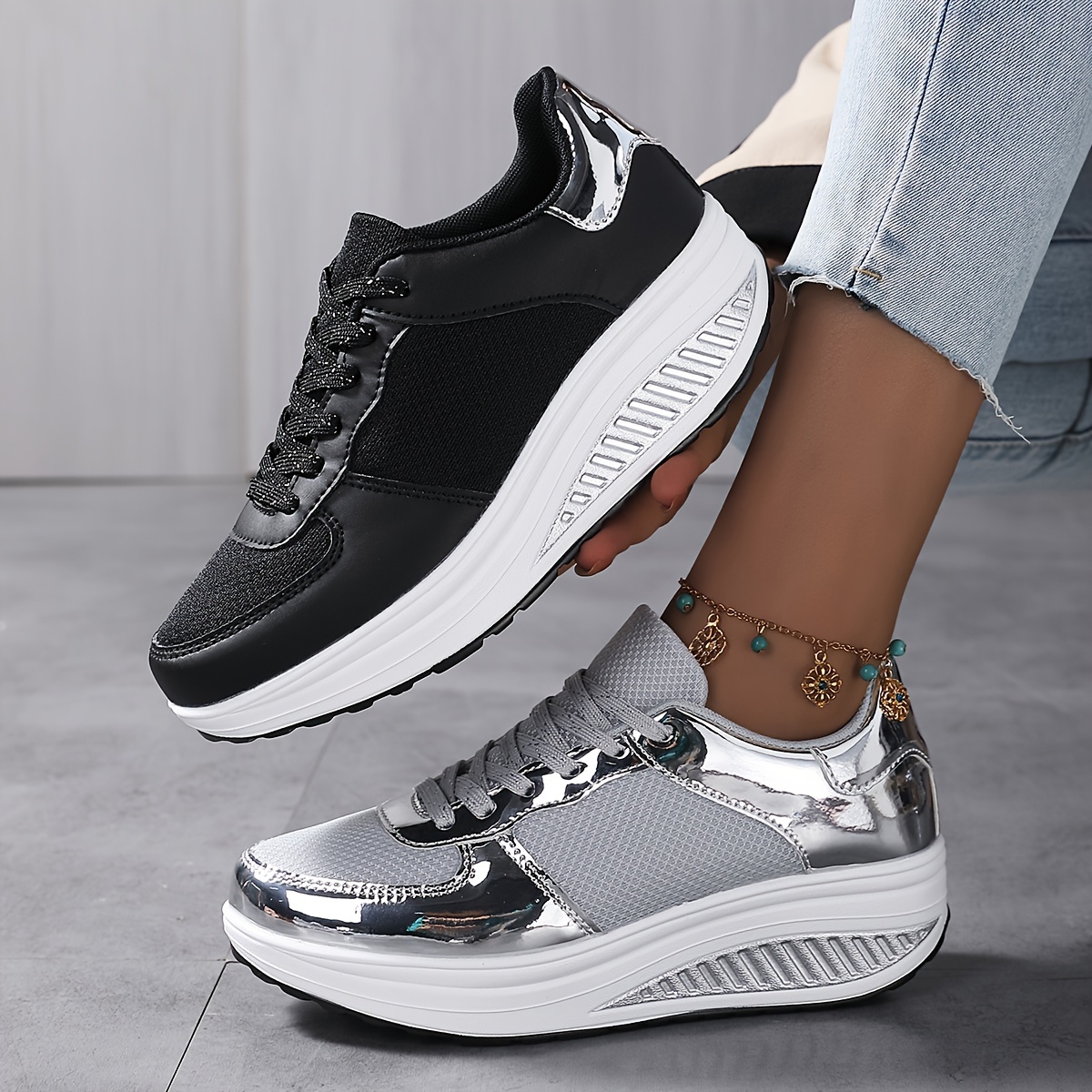 

Women's Platform Fashion Wedge Sneakers, Lace-up Thick Soled Breathable Walking Shoes, Comfort Low-top Outdoor Casual Sneakers