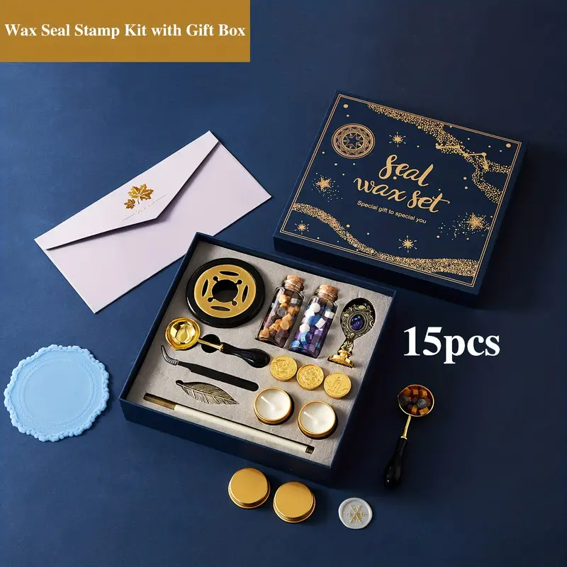 Mushroom Wreath Wax Seal Stamp Kit, Sealing Brass Stamper Gift Box Set with Removable Handle, All in One Beginner DIY Kit with Wax Beads & Candle