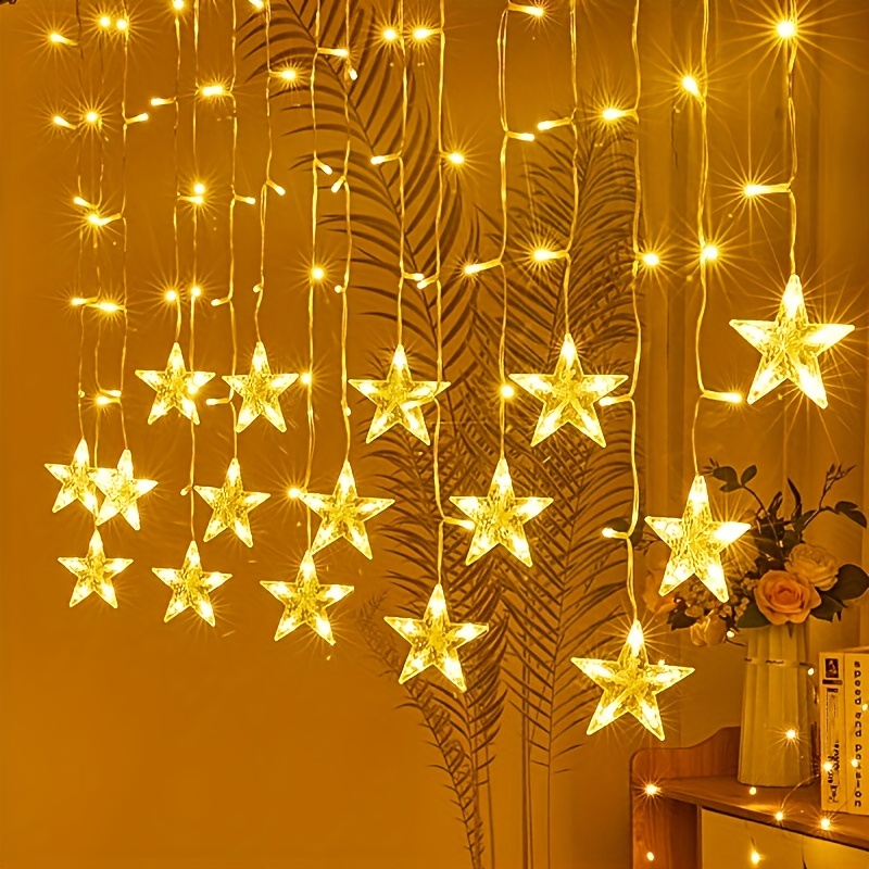 Rideau lumineux blanc chaud 138 LED, lumières de Noël, extérieur, étoiles  et motifs de