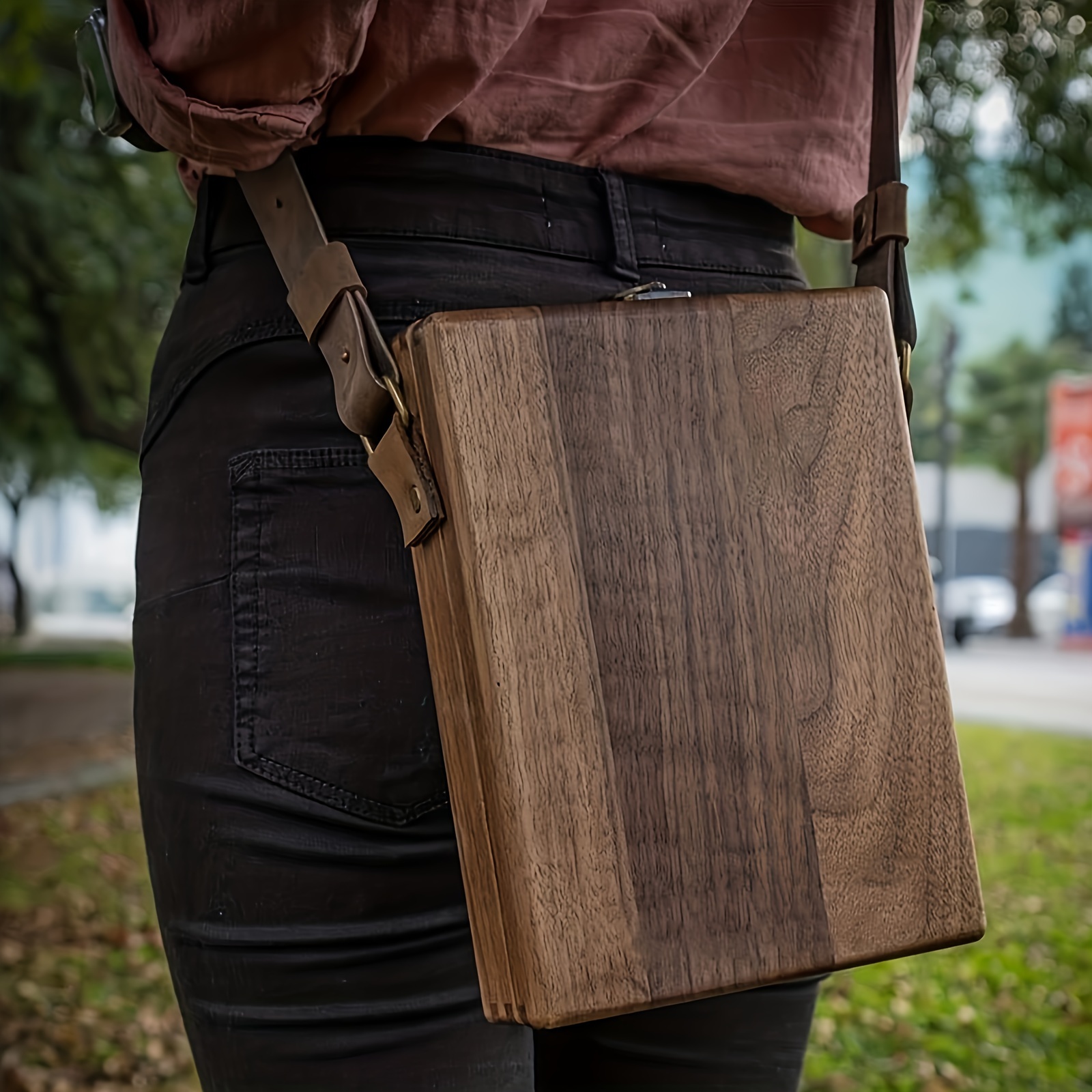 Men's Wooden Portable Crossbody Postman Bag Multifunctional - Temu