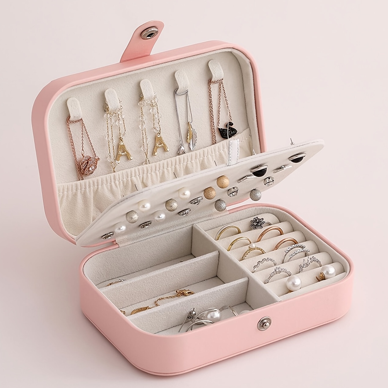 1pc Double Layer Portable Jewelry Box, Mini Travel Case Display Organizer  For Earrings Rings Necklaces Bracelets