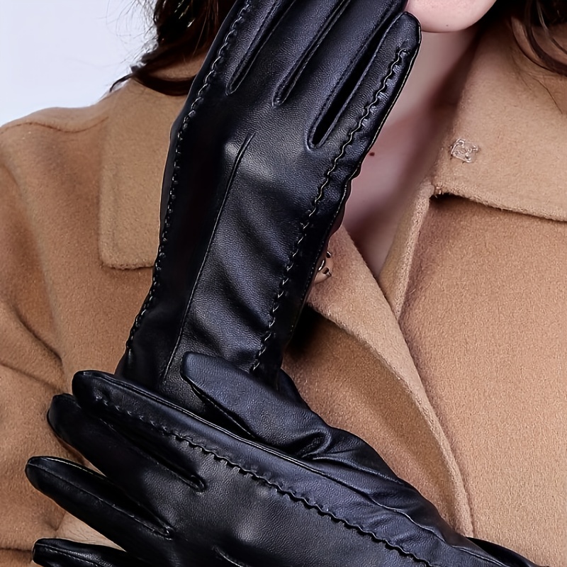 Guantes de piel para mujer, guantes para pantalla táctil, guantes