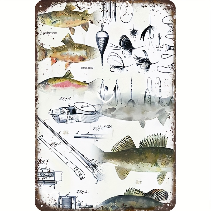 Fishing Accessories Rod Reel Bait Wall Art Set Tin Sign Home - Temu Canada