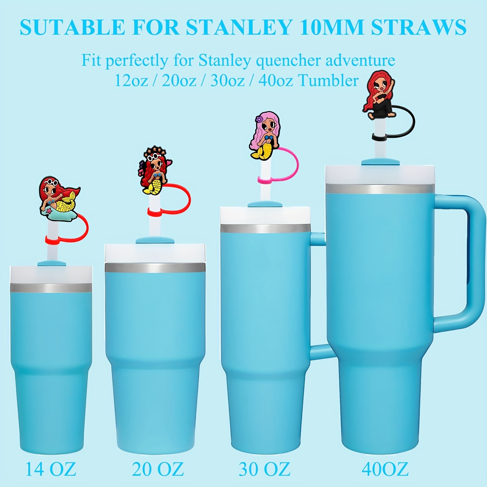 4pcs Straw Topper For Stanley Cup 30oz & 40oz Tumbler With Handle, Mermaid  Design Silicon Straw Cap For 10mm Straws, Reusable Drink Straw Tips Lids, D