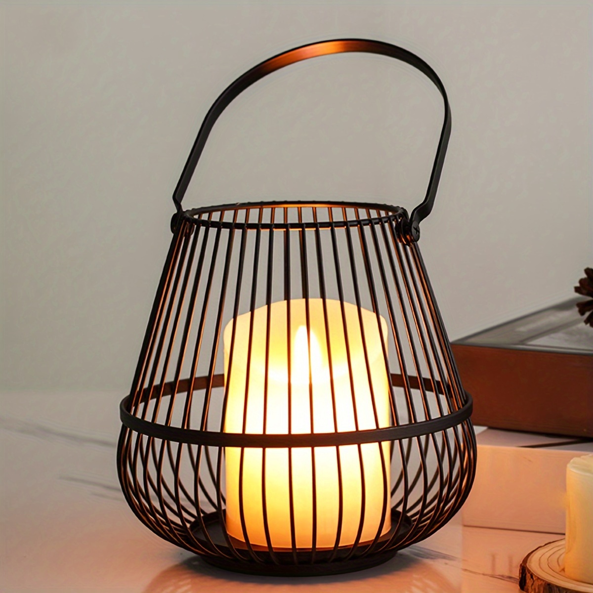 Portable Candle Lanterns Decorative with Handle Portable Pillar Candle  Holder Wrought Iron Farmhouse Lantern for Wedding Party Centerpiece Garden