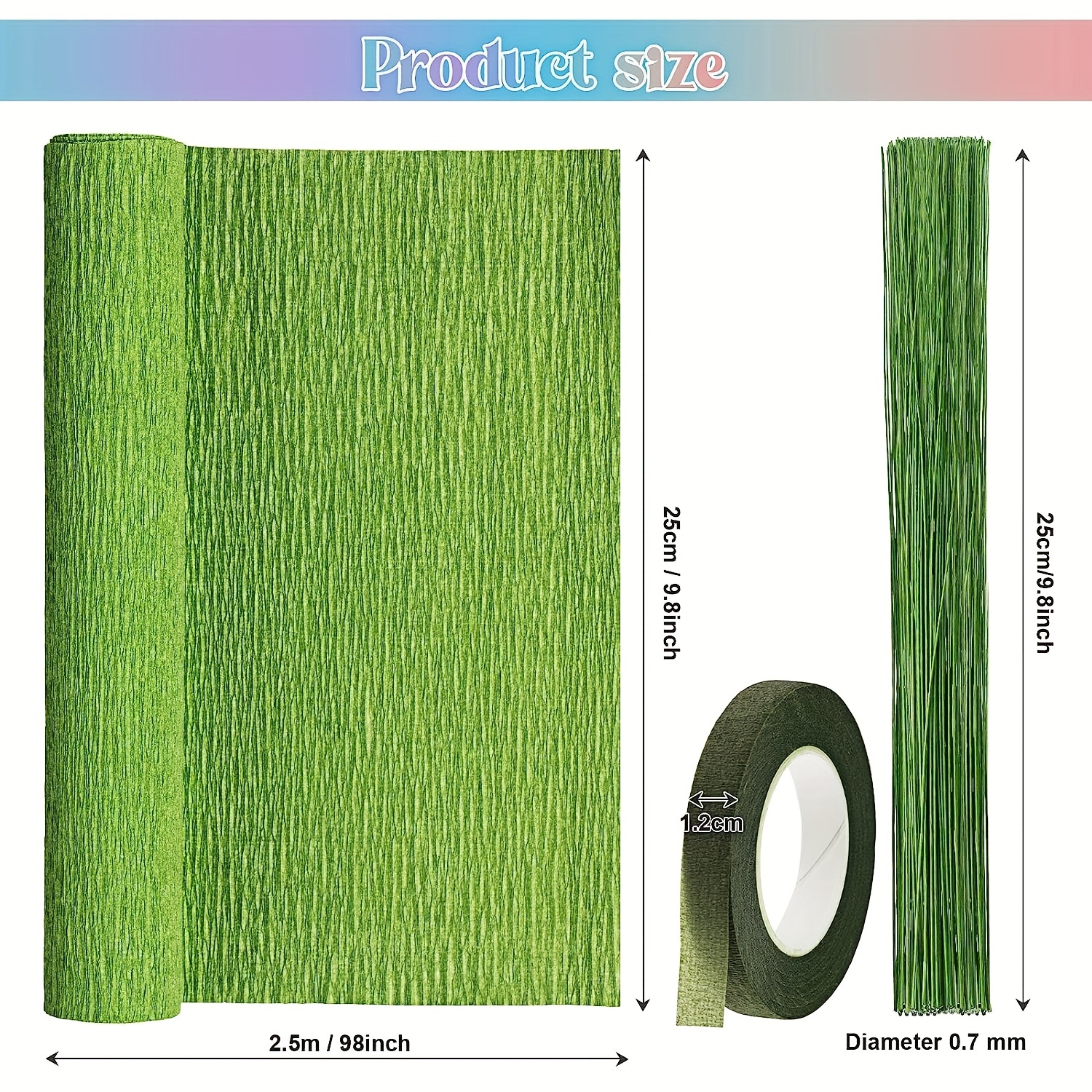 Mlurcu Crepe Paper 6 Rolls Green Crepe Paper 10 Inch Wide Crepe Paper  Streamers Crepe Paper Flower Making Kits Green Floral Tape and Floral Stem  Wire