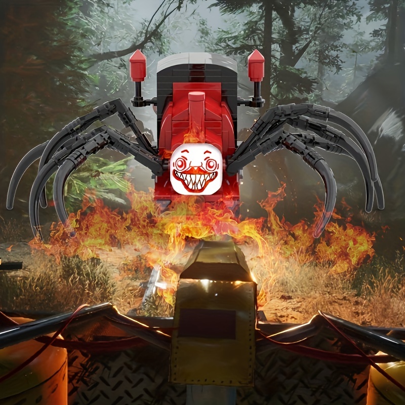 262 pçs/set jogo de terror aranha vermelha trem montagem brinquedo, modelo  de brinquedo educativo infantil, presente, dia das bruxas/dia de ação de