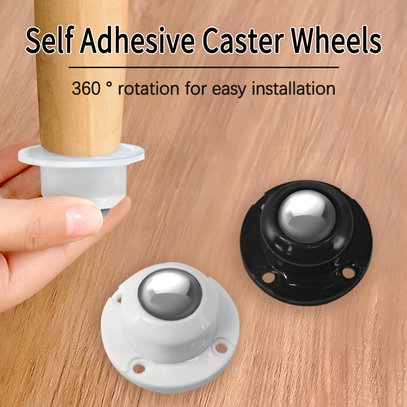16 PCS Self Adhesive Mini Caster Wheels 360° Rotation Sticky Swivel Pulley  For Bins Wheels Black