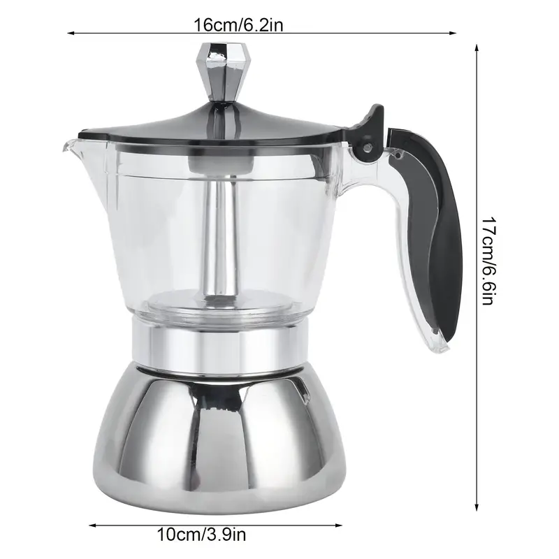 1pc moka pot coffee pot stainless steel heat resistant transparent design for home office hotel restaurant for cappuccino macchiato and mocha details 2