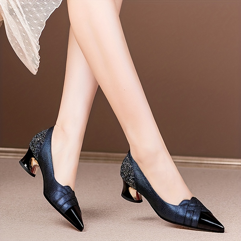women s glitter sequins decor chunky heels elegant pointed