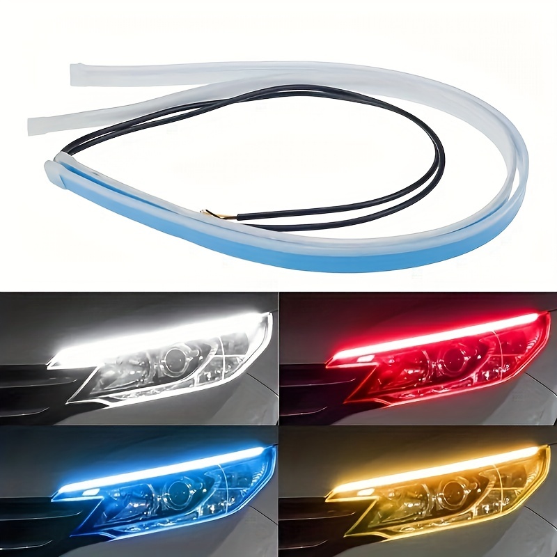  EverBright - Tira de luces LED DRL para autos, SUV,  motocicleta, luces de circulación diurna, bombilla de señal de giro  secuencial, tira LED ámbar/amarillo y azul (2 unidades de 24 pulgadas) 