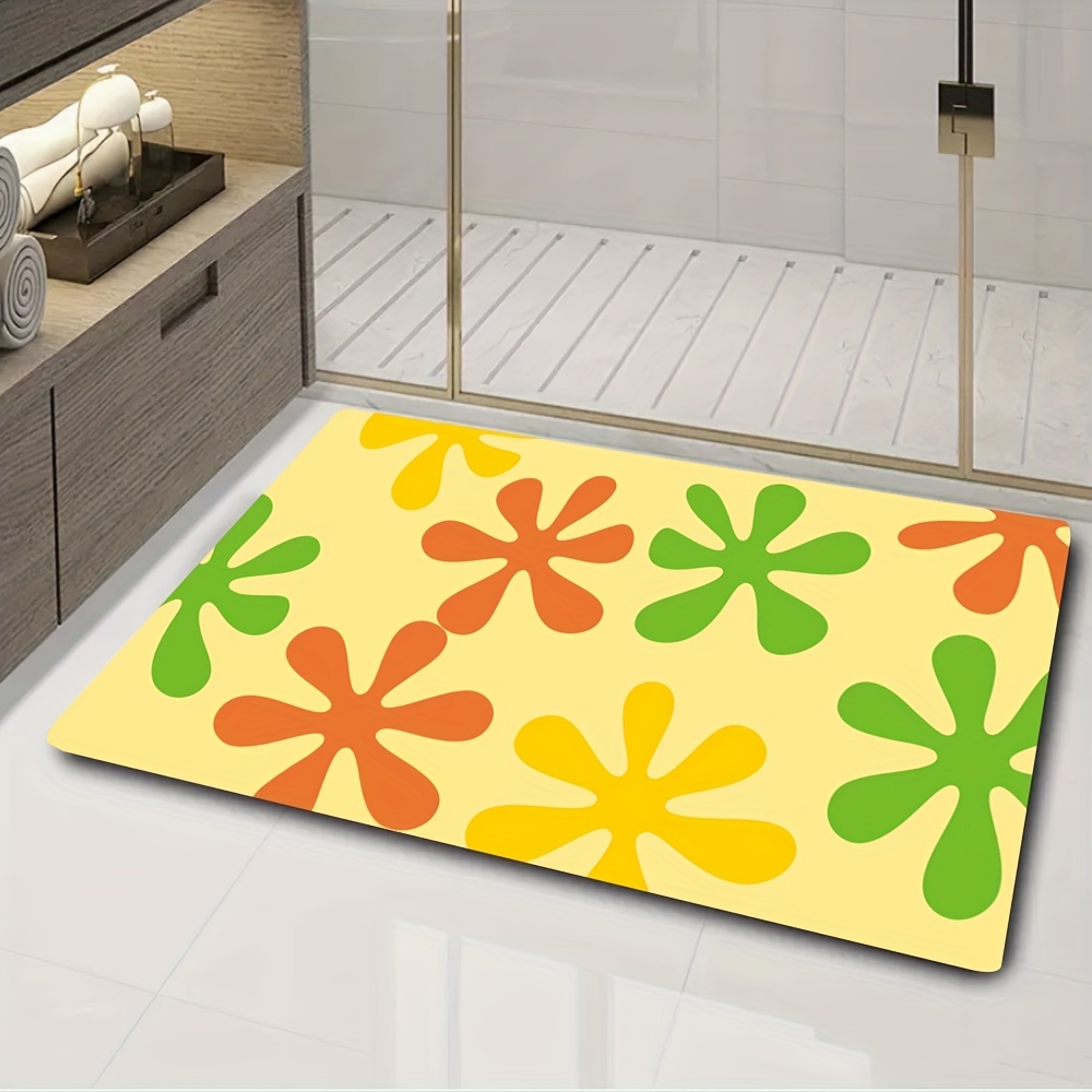 Floral Floor Mat, Super Absorbent Quick Drying Bare Bath Mat