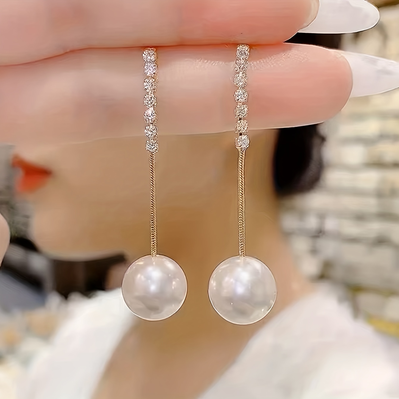 Long Pearl Earrings : Elegant Gold & Silver Pieces - Temu