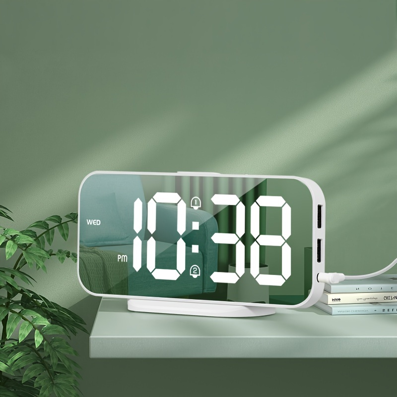 ORIA Reloj despertador digital, 6.5 pulgadas de espejo LED grande, reloj  despertador LED con espejo, con repetición, 3 brillo ajustable, 2