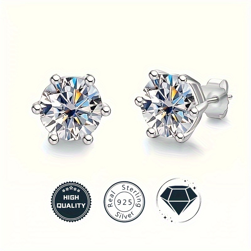 0.5 Carat Moissanite Diamond 6 Claws Stud Earrings 925 Sterling Silver 