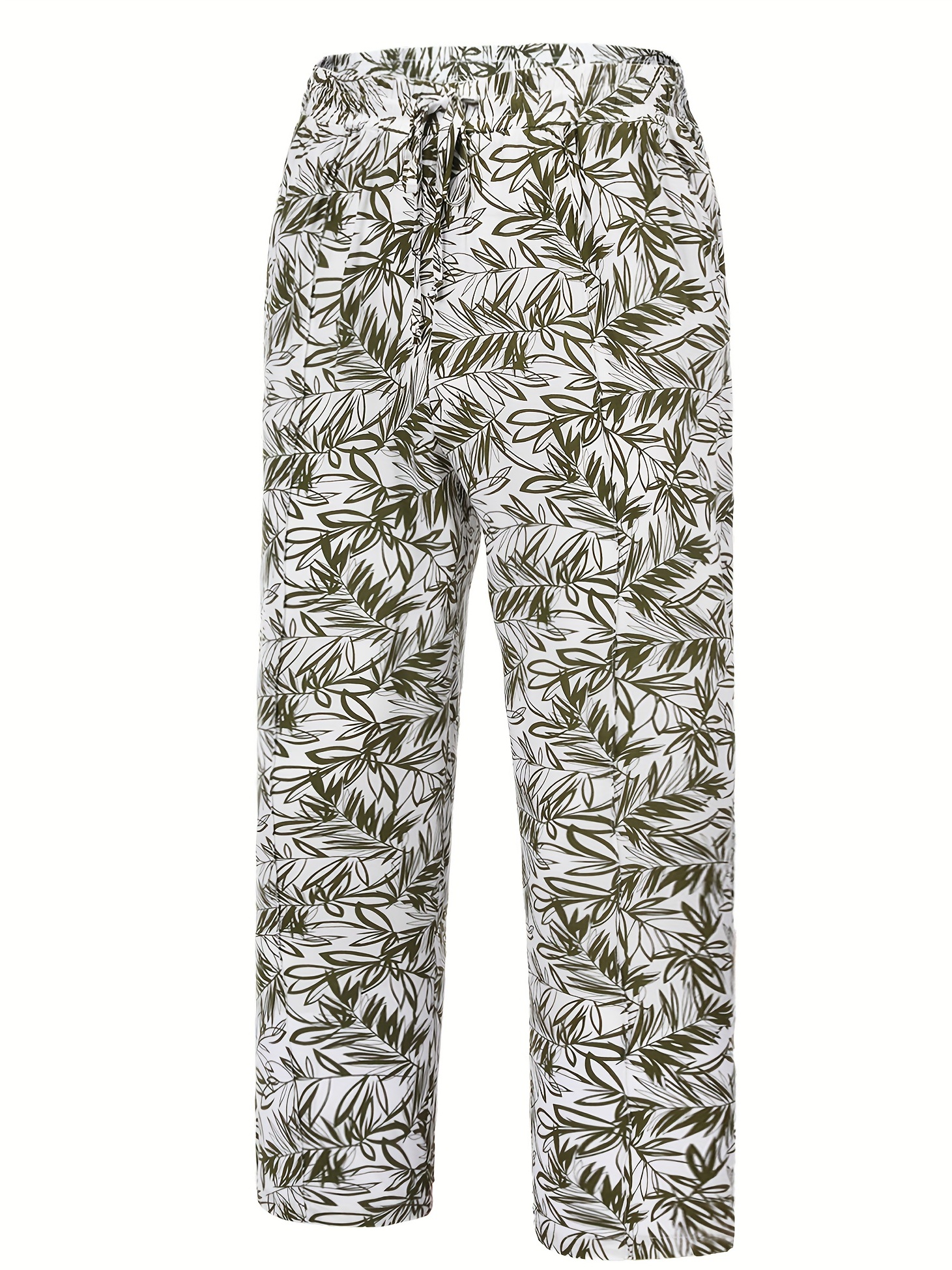 White Stag Black Tropical Floral Hawaiian Print Casual Pants, Size