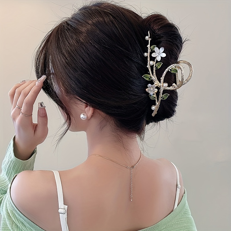 Women's Flower Branch Hair Clip with Rhinestone Drops