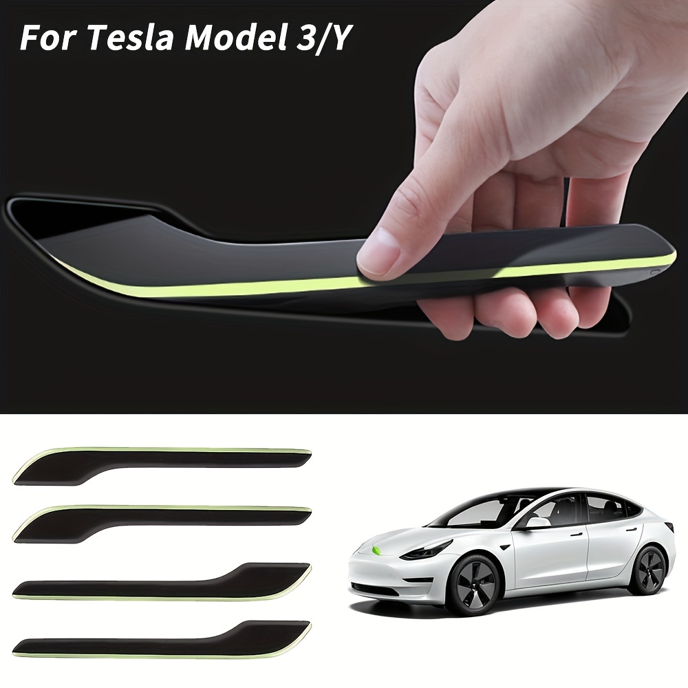 4 Uds. Cubierta protectora de manija de puerta luminosa para coche, Kit de  manija adhesiva, accesorios de estilo automático para Tesla modelo 3 Y  modelo – Los mejores productos en la tienda