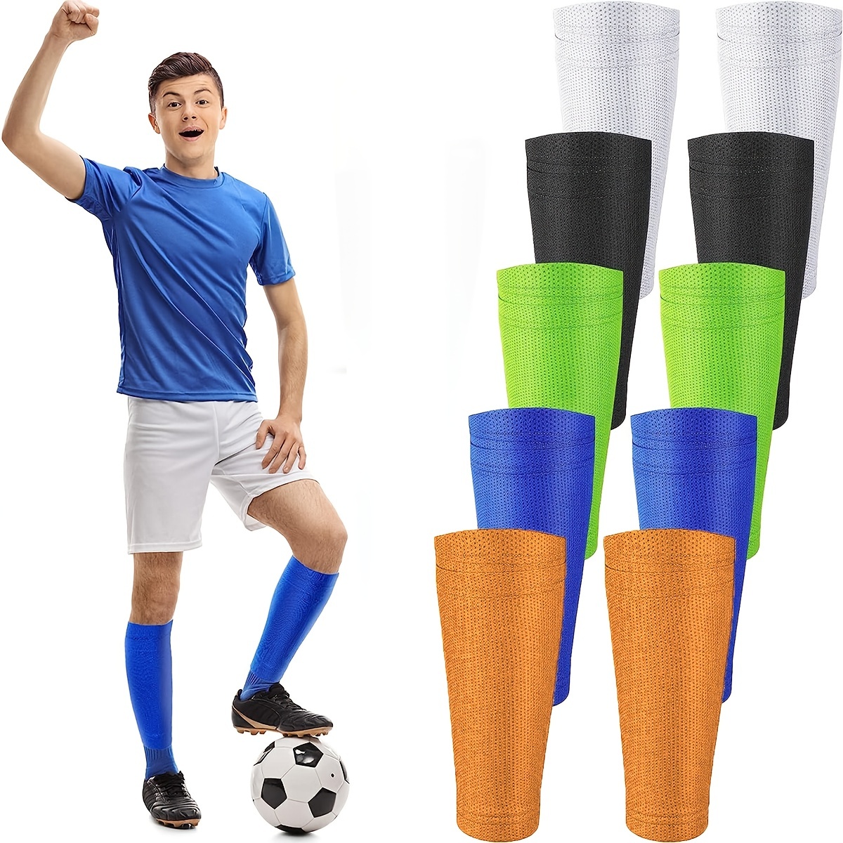  Espinilleras de fútbol para niños y jóvenes, 2 pares de  espinilleras y calcetines largos de fútbol, equipo de protección ligero y  transpirable, equipo de protección de fútbol para niños y niñas