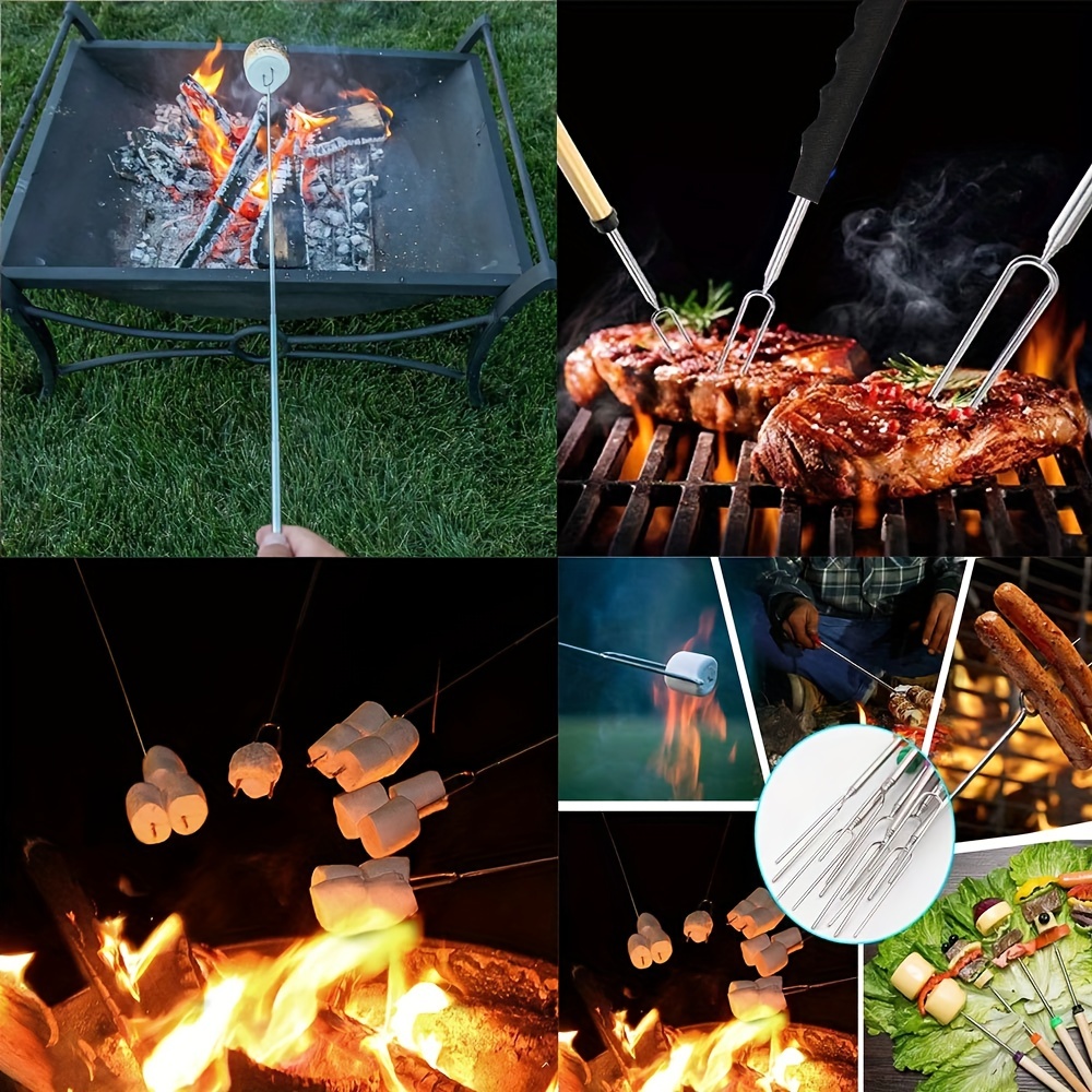 8 Pack Extendable S'mores Sticks - 32 Inch Stainless Steel Marshmallow Roasting Skewers For Campfires