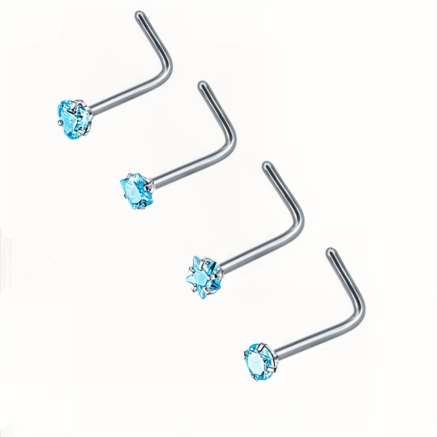 4 Pcs L Shape Nose Ring Set with Zircon